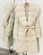 Warm Female Feathers Reality Fur Jacket White Duck Down Coat Women Waterproof Real Fox Fur Collar Autumn Winter Puffer Jacket