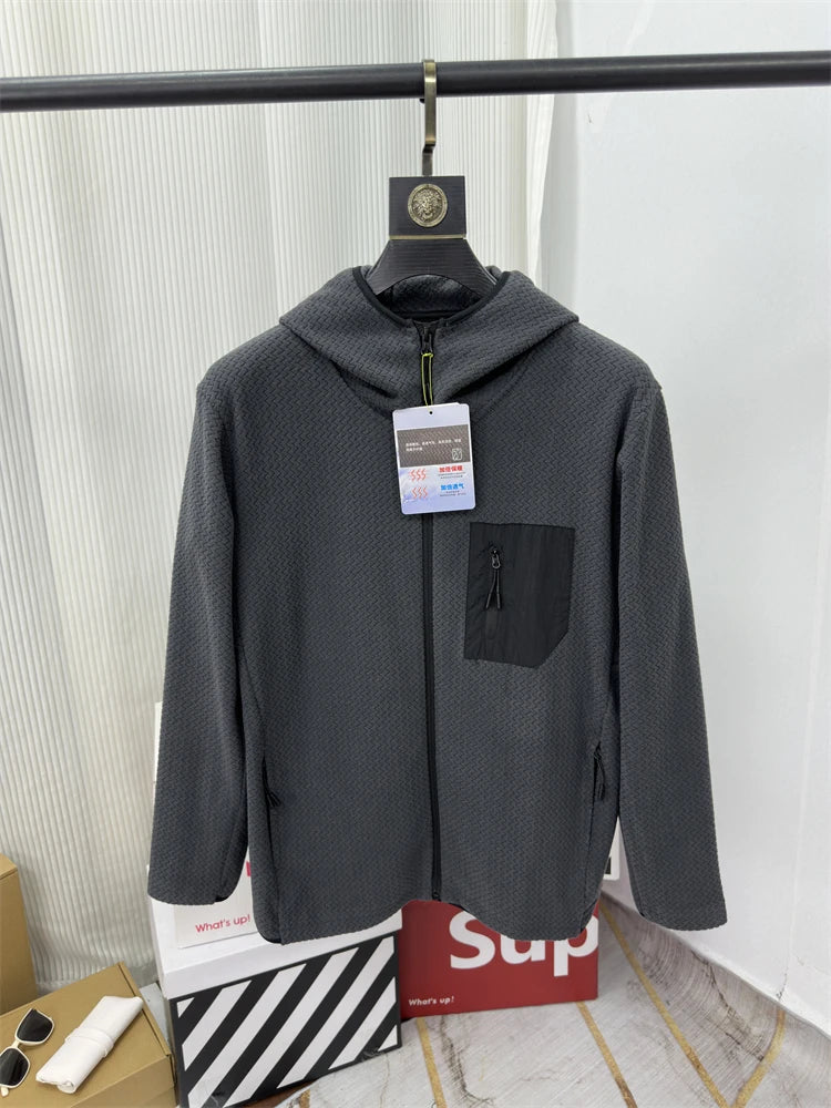 Outdoor Lightweight Warm Breathable Fleece Jacket Men's Casual Sporty Hooded Coat Standard Fit Polyester Spring Autumn