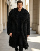 Real Mongolian Fur Coat With English Collar Genuine Leather Jackets Black Natural Lamb Fur Jacket Fashion Men's Long Fur Jacket