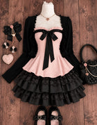 Japanese Sweet Preppy Women Two Piece Set Kawaii Lace Bow Tops Mini Skirt Korean American Retro Subculture Cute Fashion Outfits