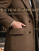 Men‘s Herringbone Long Overcoat Double Breasted Peak Lapel Slim Fit Wool Blend Topcoat Winter Formal Business Long Coat Jacket