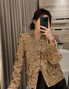 Women French Style Sequined Fragrant Short Jacket Temperament Light New Tweed Fashion Versatile Spring Autumn Jacket Top