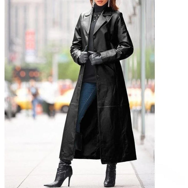 Gothic Style Long Sleeve Button up Leather Coat Women's plus Size Slim Fit Windbreaker Jacket PU Material Spring Season
