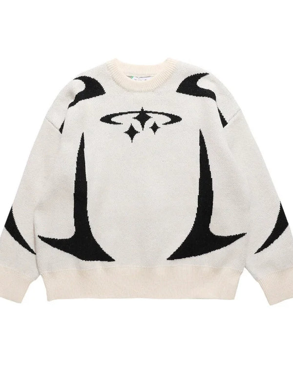 Autumn Winter Men Print Sweaters Vintage Loose Sweaters Long Sleeve Round casual Harajuku Pullovers Knitwear white Streetwear
