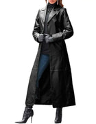 2020 Women Autumn Winter Solid Color Faux Leather Long Slim Wind Coat Windbreaker Women's Clothing женская куртка femme veste