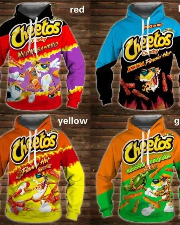 Cartoon 3D Hoodie Cheetos Food Hooded Sweatshir Men's And Women's Long Sleeve Pullover Oversized Haikyuu Graphic Hoodies