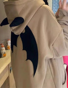 Evil Horns Hoodies Women Men Vintage Harajuku Hoody Zip Up Sweatshirt Hip Hop Streetwear Y2k Aesthetic Grunge Cardigan Tops