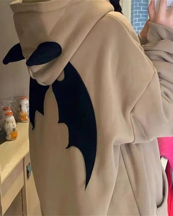 Evil Horns Hoodies Women Men Vintage Harajuku Hoody Zip Up Sweatshirt Hip Hop Streetwear Y2k Aesthetic Grunge Cardigan Tops