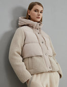 BC800 High Quality Luxury Wool Patchwork White Goose Down Jacket Winter Women's Clothing