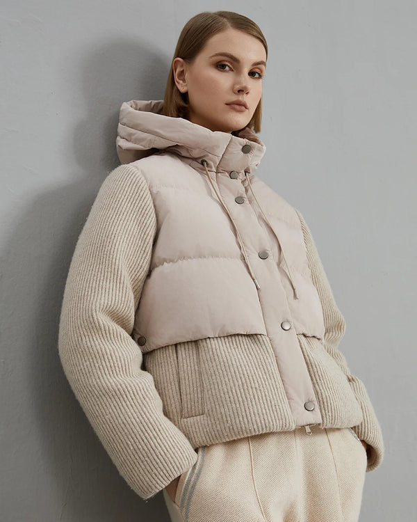 BC800 High Quality Luxury Wool Patchwork White Goose Down Jacket Winter Women's Clothing