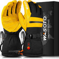 Heated Ski Gloves 7.4V Rechargeable Lithium Battery, Winter Electric Heating Leather Safety Work Gloves, Warm and Comfortable