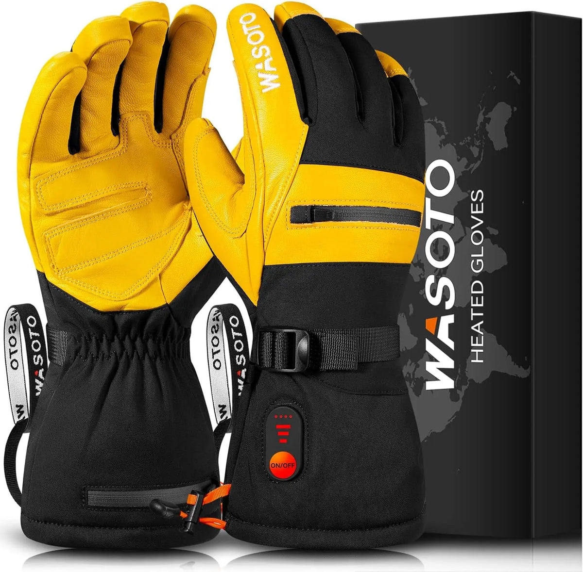 Heated Ski Gloves 7.4V Rechargeable Lithium Battery, Winter Electric Heating Leather Safety Work Gloves, Warm and Comfortable