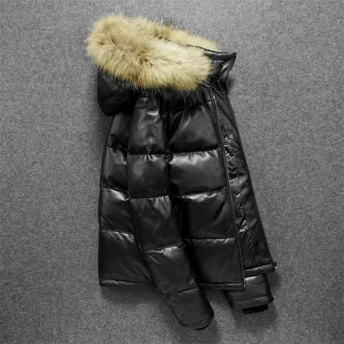 AYUNSUE Winter Jackets Men Genuine Leather Down Jacket Men's Padded Real Sheepskin Coats Hooded Thick Warm Leather Coat Jaqueta