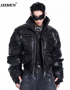LUZHEN Original Double Zipper Design Thicken Warm Bread Padded Coat Men's 2025 New Solid Color Motorcycles Leather Jacket JY3050