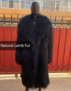 Real Mongolian Fur Coat With English Collar Genuine Leather Jackets Black Natural Lamb Fur Jacket Fashion Men's Long Fur Jacket