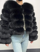2026 New black Winter Women's Cold Coat Top Fox Jackets Women clothing Luxury Furry Natural Real fox Fur Jacket Coats