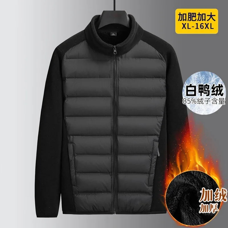 Lightweight Down Coats Man Winter Stand Collar Oversize 16XL Parkas 220Kg Fat Men Wear Thick Fleece Keep Warm Windbreaker Jacket