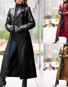 2020 Women Autumn Winter Solid Color Faux Leather Long Slim Wind Coat Windbreaker Women's Clothing женская куртка femme veste