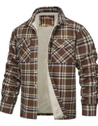 Men's fleece jacket with lamb fleece lining, zippered buffalo plaid flannel jacket, casual long sleeved warm autumn and winter j