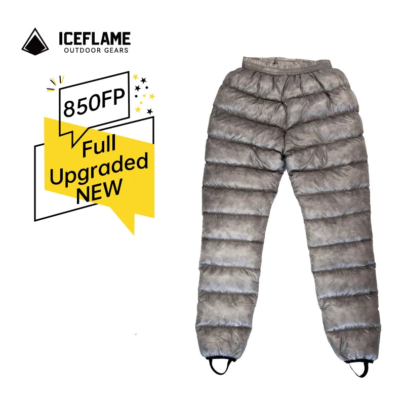 Ice Flame Down Pants Outdoor Camping Grey Duck Down Pants 850FP Ultralight Portable Hiking Thermal Inner UNISEX