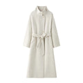 HanOrange 2026 Winter Simple Fashion Stand Collar Double Woolen Wool Coat Women with Belt Warm Coat Apricot/Floral Gray