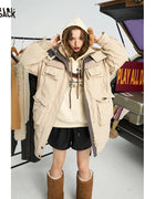 ELFSACK Design Utility Style Mid Length Hooded Down Jacket For Women