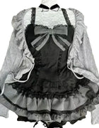 Sweet Lolita Early Autumn Three Piece Set Lace up Ruffles Cardigan Sexy Slim Fit Strapless Vest Tops High Waist Ruched Skirts