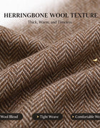 Men‘s Herringbone Long Overcoat Double Breasted Peak Lapel Slim Fit Wool Blend Topcoat Winter Formal Business Long Coat Jacket