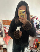 Ladies Coat Jacket New Spring Autumn Short Jackets Korean Leopard Print Fur Collar Besign With Single Breasted Buckle Coats