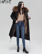 AYUNSUE Real Fur Coat Women Real Fox Fur womens Parka Liner Detachable 2025 Winter Clothes Warm Raccoon Fur Collar Шуба Женская