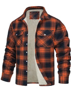 Men's fleece jacket with lamb fleece lining, zippered buffalo plaid flannel jacket, casual long sleeved warm autumn and winter j