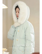 ALXNAN Light Green Down Jacket Women Thickened Warm Hooded Chic Buttons Loose-fit Coats 2026 Warm Long Jackets Female LXN32786