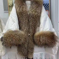 Winter Natural Large Fur Collar Tassel Down Jacket Female Cloak Shawl Warm Quilted Jacket Women White Duck Down Fur Outwears