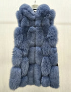 High Quality Luxury Women Real Fur Coat Winter Jacket Long Natural Fox Fur Vest Real Sheepskin Leather Hood Thick Warm Overcoat
