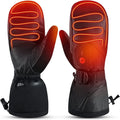 Winter Ski Snowboard Gloves Rechargeable Heated Thermal Leather Waterproof High Temperature Mittens With Battery Woman Men Black