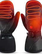 Winter Ski Snowboard Gloves Rechargeable Heated Thermal Leather Waterproof High Temperature Mittens With Battery Woman Men Black