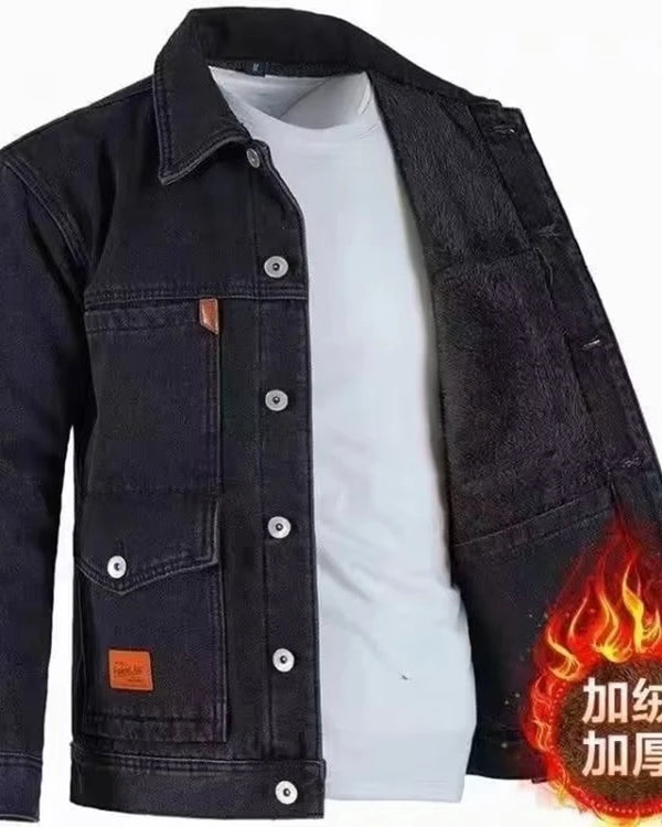 Winter Denim Jacket Comfort Fleece Thick Windbreaker Warm Mens Jackets Outwear Jeans Coat Male Multi-pockets Overcoat Thermal