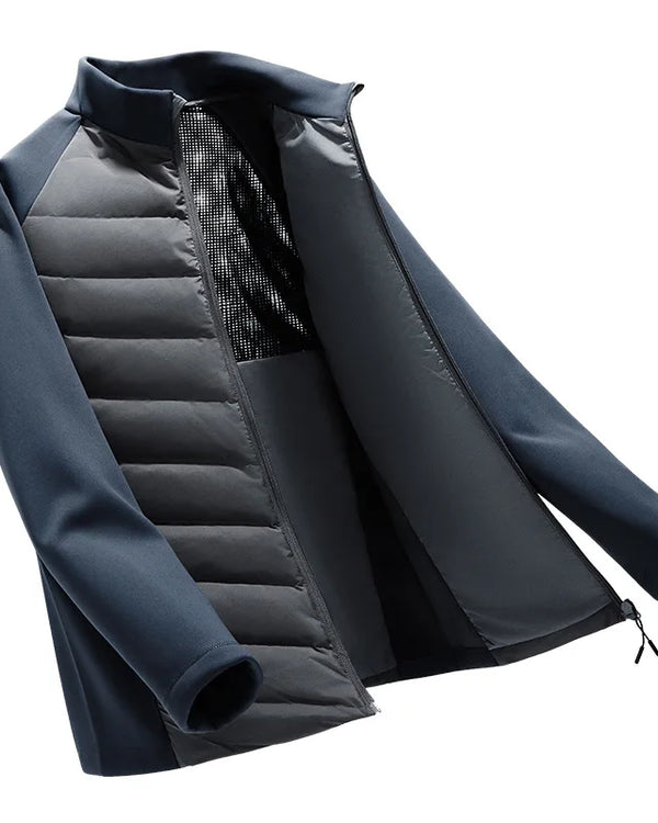 Men's Lightweight Down Jacket Long Sleeve Nylon Spandex Thermal Padded Outdoor Sports Casual Packable Liner Winter Coat