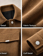 Men's Corduroy Jacket Snap Button Front Dual Flap Chest Pockets Turn Down Collar Long Sleeve Regular Fit Casual Shirt Jacket