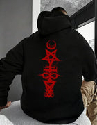 Mens Gothic Hoodie Satanic Symbol Print Street Fashion Warm Pullover Autumn Winter Male Home Outdoor Comfort Casual Sweatshirt