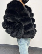 2026 New black Winter Women's Cold Coat Top Fox Jackets Women clothing Luxury Furry Natural Real fox Fur Jacket Coats
