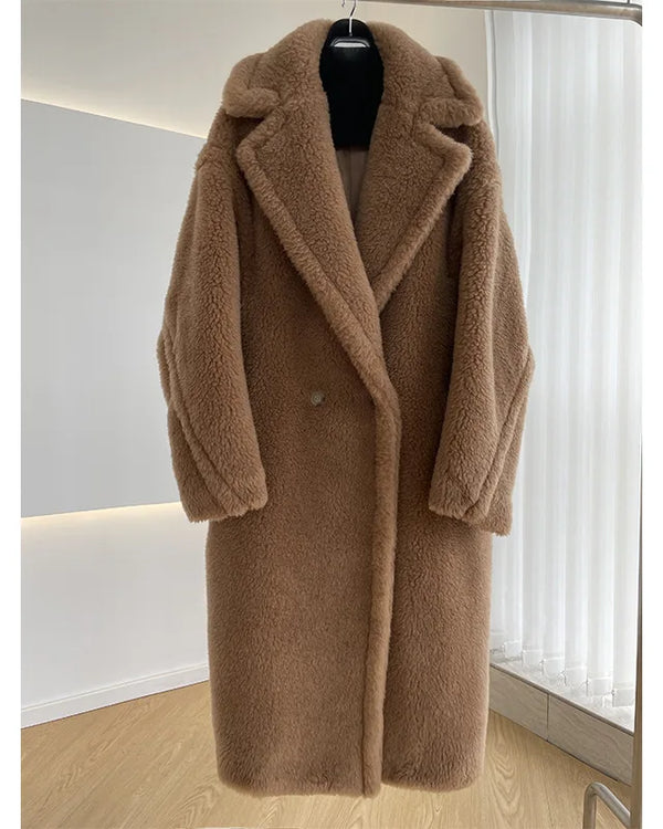 New Max Teddy Bear Winter Jacket Real Fur Women Silhouette Teddy Grain Alpaca Sheared Coat Women's Coats