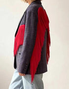 Red Tassel Design Patchwork Loose Blazer Coat Autumn Winter Lapel Long Sleeved Office Jackets Fashion Street Women's Outerwear