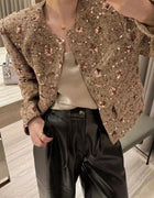 Women French Style Sequined Fragrant Short Jacket Temperament Light New Tweed Fashion Versatile Spring Autumn Jacket Top