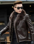 Winter Mens Clothing New Fur collar Turn-down Genuine Leather Men Solid Color Outerwear Coat Thick Warm Parkas