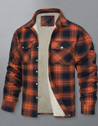 Men's fleece jacket with lamb fleece lining, zippered buffalo plaid flannel jacket, casual long sleeved warm autumn and winter j