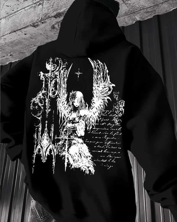 Men'S Dark Gothic Hoodie - Red Pullover Sweatshirt with Front & Back Graphic Prints, Regular Fit Hooded Sweatshirt for Everyday