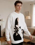 Autumn Winter Men Print Sweaters Vintage Loose Sweaters Long Sleeve Round casual Harajuku Pullovers Knitwear white Streetwear