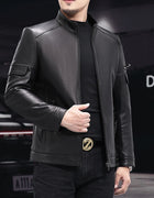 White Leather Jacket For Men 2023 Winter Male Business Simple Standing Collar Short Slim Coat Motorcycle Chaqueta Cuero Hombre