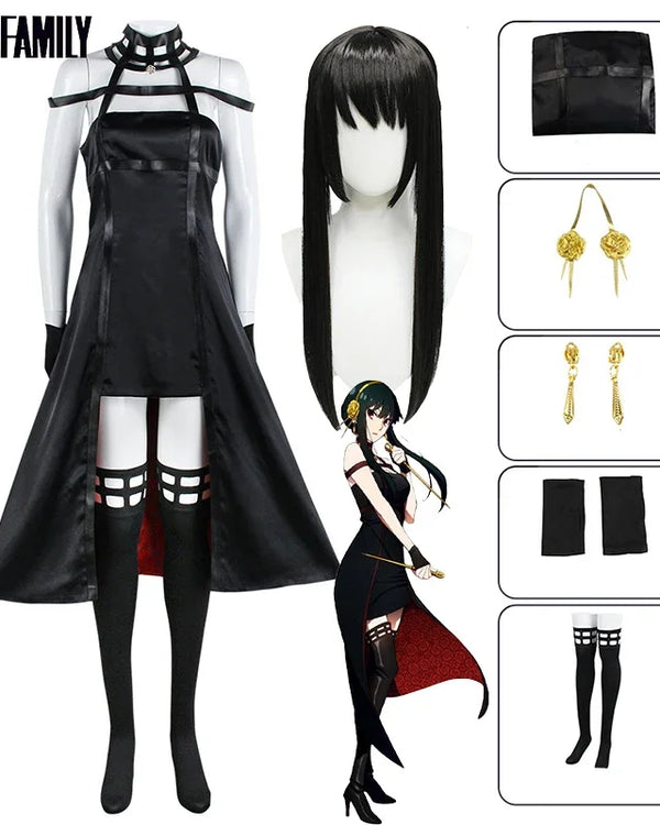 Yor Forger Cosplay Suits Anime SPY×FAMILY Killer Yor Briar Forger Cosplay Costume Dress Wig Thorn Princess Black Dress for Women